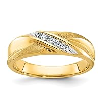 14k With White Rhodium Mens Polished and Satin X 1/10 Carat Diamond Ring Size 10.00 Jewelry for Men