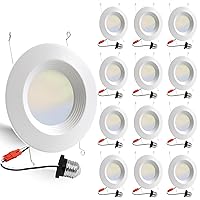 12 Pack 5/6 Inch 5CCT LED Recessed Lighting Retrofit, 2700K/3000K/4000K/5000K/6500K Selectable, Dimmable Can Lights with Baffle Trim, 12W=150W, High Brightness 1000LM, IC& Wet Rated, ETL&FCC Certified