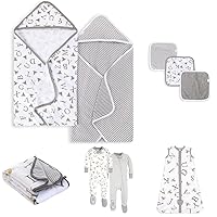 Bundle of Burts Bees Baby Infant Hooded Towels A-Bee-C Organic Cotton + Washcloths + Baby Beekeeper Wearable Blanket Large + Baby Boys Pajamas 2-pk, 18 Months US + Baby Infant Reversible Blankets