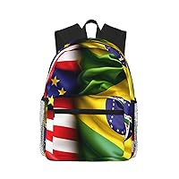 American And Brazilian Flags Print Backpacks Casual,Pacious Compartments,Work,Travel,Outdoor Activities Unisex Daypacks