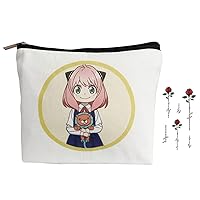 Anime Nezuko Cosmetic Bag Tanjiro Make up Bag with Rose Tattoo Stickers Inosuke Cosplay Gift Zipper Pouch Bag for Girls (Anya)