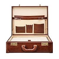 Maxwell Scott - Personalized Luxury Leather Large Square Box Attaché Briefcase for Men with Combination Lock - The Buroni