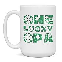 Jaynom St Patrick's Day One Lucky Opa Irish Ceramic Coffee Mug, 15-Ounce White