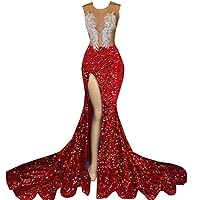 Sparkly Sequin Prom Dress Beaded Applique Pageant Celebrity Split Mermaid Evening Gown