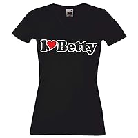 Black Dragon T-Shirt Women V-Neck - I Love with Heart - Party Name Carnival - I Love Betty