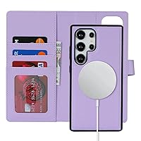 Ｈａｖａｙａ for Samsung Galaxy s24 Ultra case Wallet Detachable Magnetic Phone case with Card Holder Compatible Magsafe Leather Flip Folio case Stand Removable Shockproof Cover-Purple