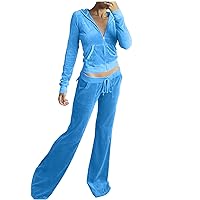 Women's Velvet Sweatsuits 2 Piece Outfit Tracksuit Cute Hoodie Long Pants Set Trendy Zip Up Matching Track Suit