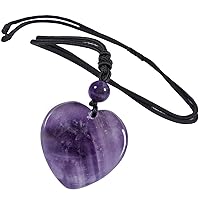 TUMBEELLUWA Carved Stone Heart Shape Necklace Chakra Quartz Pendant with Cord Amulet Healing Crystal Jewelry for Unisex