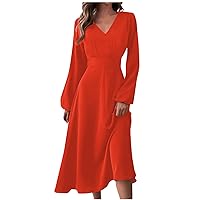 Beach Dress Spring Summer Solid Color Long Sleeve Casual Semi-Formal Fit and Flare Church Wedding Guest Work Dresses