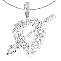 Silver Heart With Arrow Necklace | Rhodium-plated 925 Silver Heart With Arrow Pendant with 18