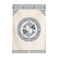 Japanese Noren Doorway Curtain Tapestry Traditional Chinese Carp Printed Door Curtain Navy Blue Fish Room Divider Kitchen Home Decoration, 25 x 35 inch
