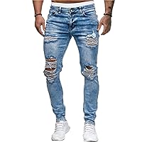 Men's Jeans Ripped Stretch Denim Trousers Destroyed Straight Leg Denim Jeans Straight Leg Stylish Jeans