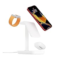 Twelve South HiRise 3 | 3-in-1 Magnetic Charging Station for MagSafe iPhones, AirPods and Apple Watch + 5 ft USB-C Cable (White)