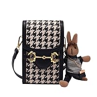 Women Crossbody Bags Leather Cross Body Purses Cute Designer Cross Shoulder Bag with Rabbit Pendant (Houndstooth,one size,womens)