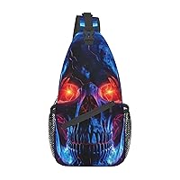 Halloween Witch Flying 2 Printed Canvas Sling Bag Crossbody Backpack, Hiking Daypack Chest Bag For Women Men