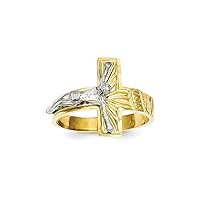 14k Two Tone Gold Polished Diam Cut Mens Crucifix Ring Size 10 Jewelry Gifts for Men