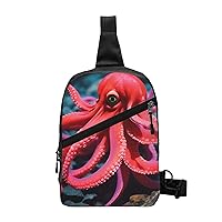Red Octopus Sling Bag For Women And Men Fashion Folding Chest Bag Adjustable Crossbody Travel Shoulder Bag
