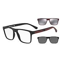 Emporio Armani Men's Ea4115 Prescription Eyewear Frames with Two Interchangeable Sun Clip-ons Rectangular