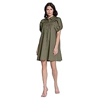 Donna Morgan Women's Collared Button Down Trapeze Dress with Short Puff Sleeves