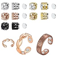 Copper Rings for Arthritis Women & Lymphatic Earrings for Women Weight Loss Strength Therapy Magnets Arthritis Pain Relief Non Piercing Acupressure Earrings Set and Adjustable Magnetic Ring