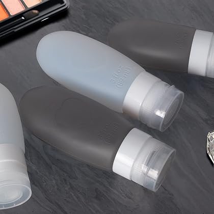 Silicone Travel Bottles Containers for Toiletries: TSA Approved Traveling Size Shampoo Tubes Kit, Leak Proof Refillable Liquid Container and Plastic Jars Set for Lotion Soap Conditioner Cream Cosmetic