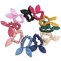 10pcs Kids Bunny Ears Scrunchie Cute Rabbit Hair Rope Bows Elastic Ponytail Holder Bands Hair Tieaccessories for Girls Mixed Color