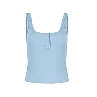 Womens Square Neck Tank Tops Ribbed Sleeveless Solid Casual Basic Shirts Summer Cute Button Down Tops