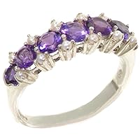 925 Sterling Silver Natural Amethyst and Cultured Pearl Womens Eternity Ring - Sizes 4 to 12 Available