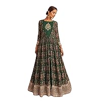Green Woman Georgette Anarkali Gown Attached Jacket Wedding Dress 7534
