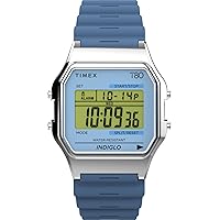 Timex Unisex T80 34mm Watch - Blue Strap Digital Dial Silver-Tone Case