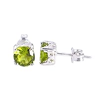 Green Peridot August Birthstone Solitaire Piece 925 Sterling Silver Tiny Stud Earring