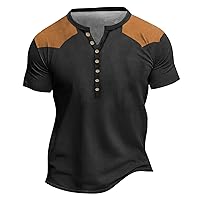 WENKOMG1 Mens Henley Shirt V Neck Printed Henley Shirt Short Sleeve Summer Tshirts Shirt Retro Style Y2K Streetwear