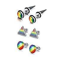 3 Pairs Punk Stainless Steel Rainbow Earrings Set Gay Pride Stud Spike Earrings for LGBTQ Unisex and Gay Lesbian Valentines Day Gifts