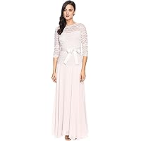 Sangria Women's 3/4 Sleeve Chiffon Gown with Lace Bodice and Belt Detail