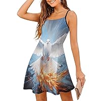 White Holy Spirit Dove Women's Mini Dress Sleeveless Sundress Casual Tank Dress Beach Dress