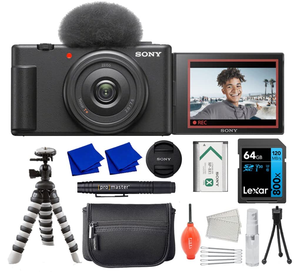 Sony ZV-1F Vlogging Camera (Black) with Advanced Accessory and Travel Bundle