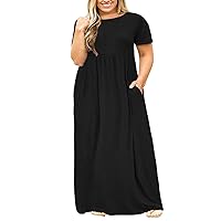KARALIN Women's Black Maxi Dress Plus Size Short Sleeve(26W,Black)