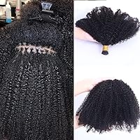 I tip hair extensions Human Hair Afro Kinky Curly 4C 4B I Tip Hair Extension 200strands 160g Curly Itips for Women Brazilian Keratin Fusion Curly Easy Stick Tip Hair (16inch, 2bundle 200strands)
