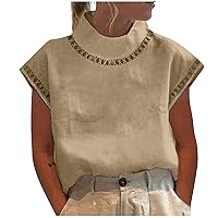 Juniors Cap Sleeve Tshirts Loose Fit Long Tee Tops for Women Turtle Neck Linen Cardigan Winter Fall Tee Shirt 2024