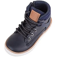 Childrens Kids Boys Slip On Lace Up Casual Faux Leather High Top Ankle Boots Trainers