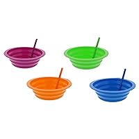Arrow Home Products Sip-A-Bowl Set, 22oz, 4pk - BPA Free Straw Bowls for Kids To Sip Up Every Drop Without the Mess - Made in the USA, Great for Cereal, Ice Cream, Soup, Milk - Assorted Colors