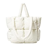 Quilted Top-handle Satchel Soft Grid Fill Cotton Tote for Fashionistas Chic Square Nylon Padded Handbag Lightweight Space Bag
