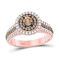 The Diamond Deal 14kt Rose Gold Round Brown Diamond Halo Bridal Wedding Engagement Ring 1 Cttw