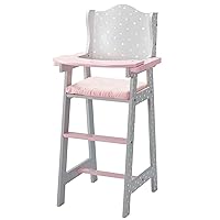 Olivia's Little World Doll High Chair for Baby Dolls, Wooden Doll Play Furniture with Pastel Polka Dot Princess Print & Fabric Seat for 16