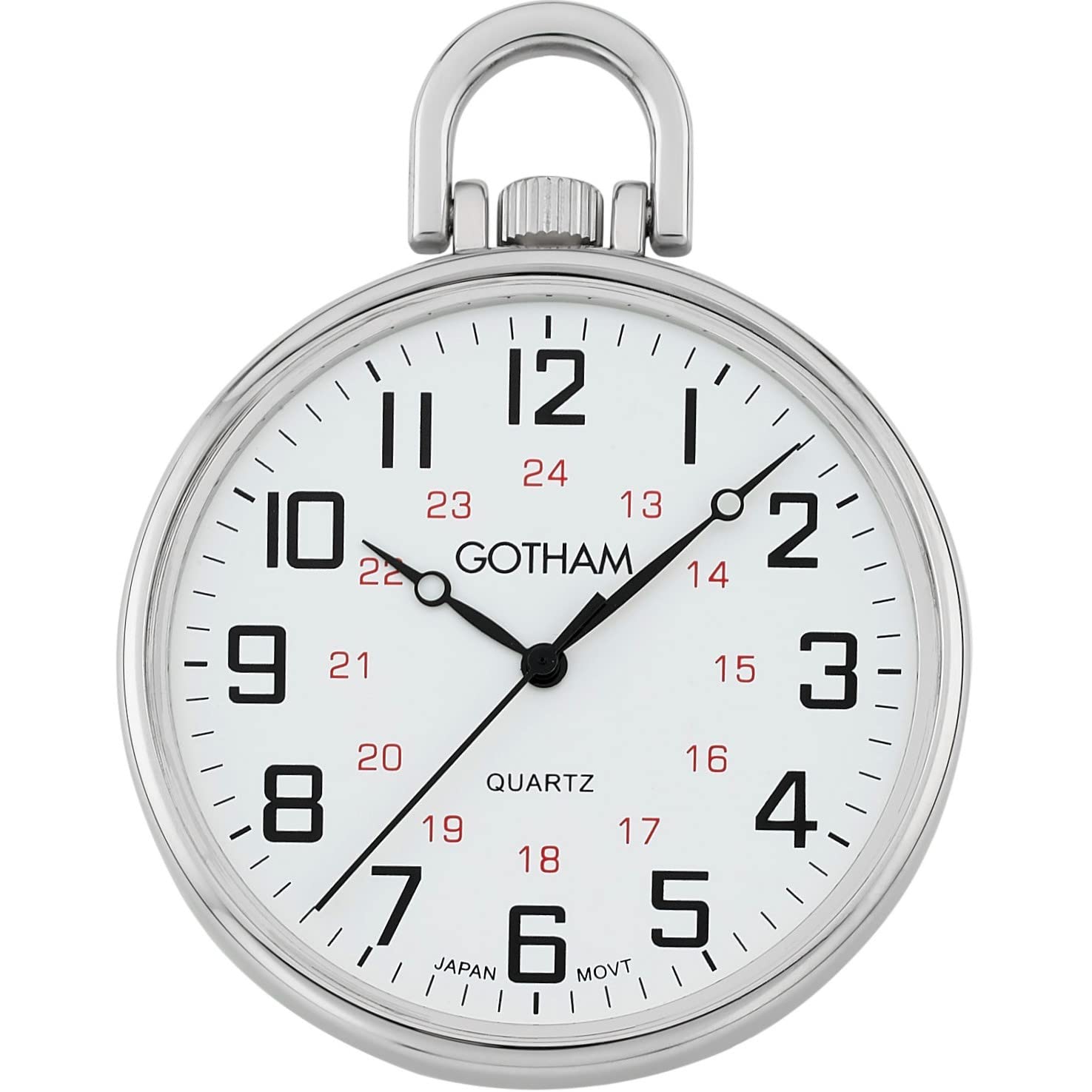 Gotham Men's Silver-Tone Ultra Thin Railroad Open Face Quartz Pocket Watch # GWC15026S