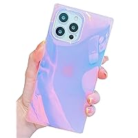 BANAILOA Compatible with iPhone 15 Pro Max Square Case Sparkle,Colorful Blue-Ray Laser Holographic Soft Protective Cute Phone Cover Designed for 15 Pro Max - 6.7 inch (Blue Light)