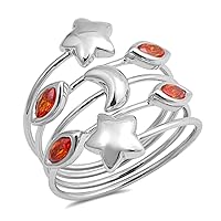 Simulated Garnet Puffed Star Moon Marquise Ring New 925 Sterling Silver Band Sizes 6-9