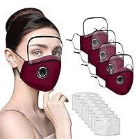 4Pcs Outdoor Washable Reusable Facemask With Filter and Detachable Eye Shield for Adults,Protection Bandana (Red)