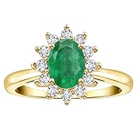 Classic Lady Diana Halo Oval 7x5 Genuine Emerald Ring 14kt Gold