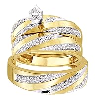The Diamond Deal 14kt Yellow Gold His Hers Marquise Diamond Solitaire Matching Wedding Set 3/4 Cttw